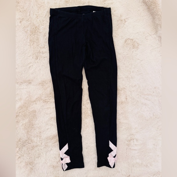 Black Ballet Leggings with Pink Bow Accents - Picture 1 of 5